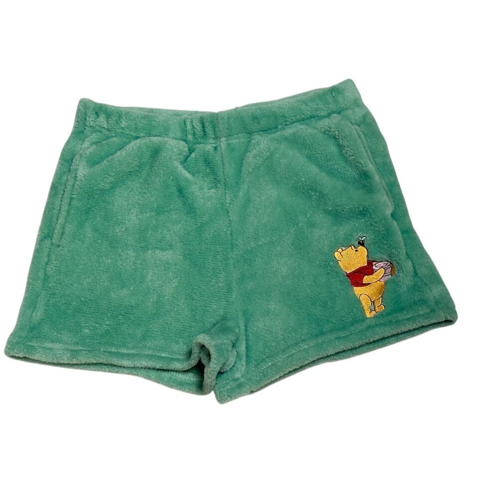 Disney Winnie The Pooh Green Fleece Sleep Shorts Womens Small Plush Embroidered
